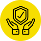 Two hands are raised and open under a shield with a checkmark inside it, symbolizing security. The icons, centered in a yellow circle, inspire confidence—perfect for those wanting to learn how to negotiate with trust and assurance.