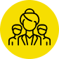 Black line drawing of three people, with one person in front and two behind, on a bright yellow circular background. The central figure appears to be a leader—perfect for those looking to learn how to negotiate effectively.