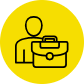 Black outline of a person and a briefcase on a solid yellow circular background, symbolizing business or professional work—ideal for those looking to learn how to negotiate effectively in their careers.